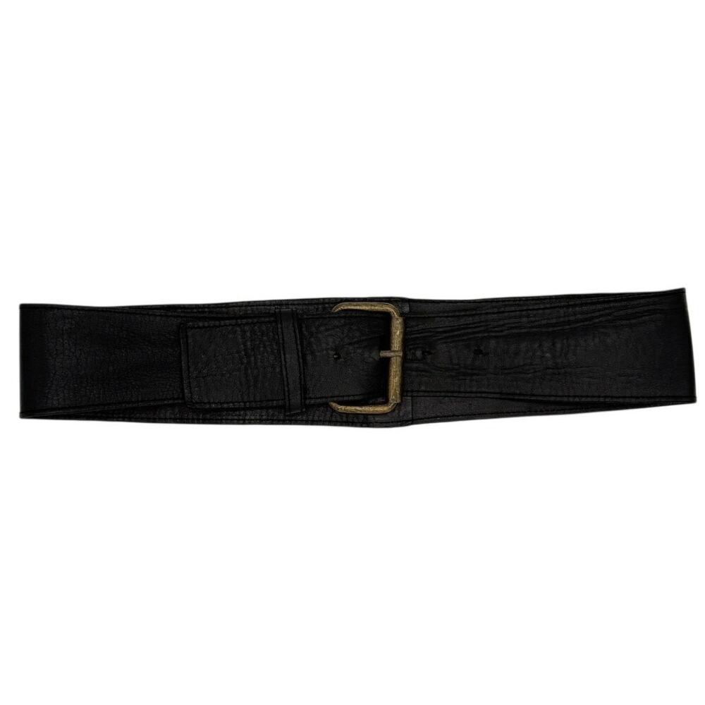 Vintage DKNY Black Leather Wide Waist Belt Small Asymmetrical Y2K 90s